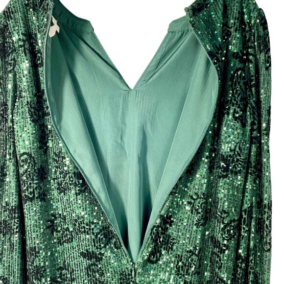 LOFT Emerald Green Velvet Sequin Floral Shift Dress Size 6 WI23 - Picture 9 of 15